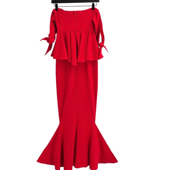 🚨ASOS Collection Womens Size 4 Havana Tie Bow Front Maxi Dress in Red - Picture 3 of 8